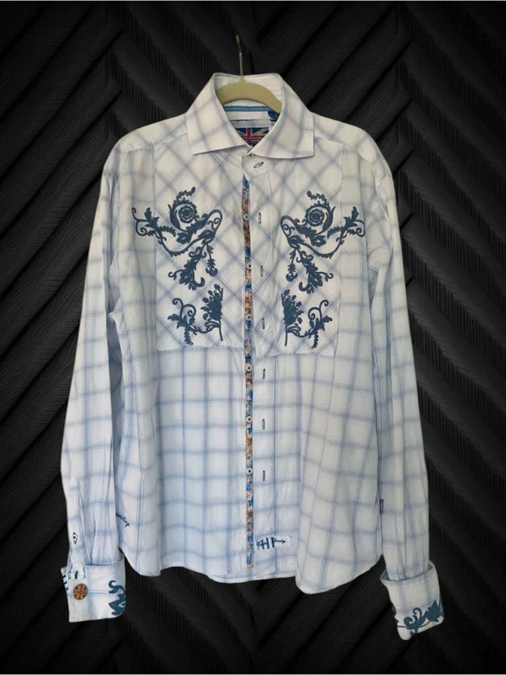 English Laundry Men’s XL Embroidered Button Down Shirt Plaid Designer Casual - Picture 2 of 15